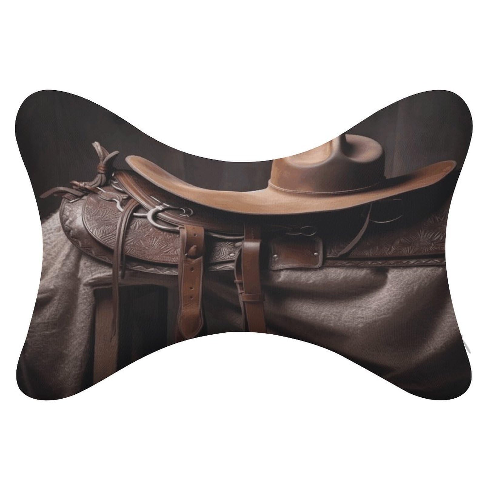 FekiLoot Horse Saddle with A Cowboy Hat Wild Car Headrest Set of 2,Softness Memory Foam Car Neck Pillow with Breathable Removable Cover Car Neck Support Pillow Ergonomic for Driving, Office