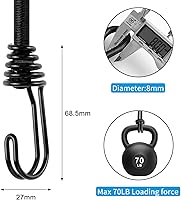 Vista 5 de Correas elásticas dobles J de 18 pulgadas con ganchos, cuerdas elásticas negras con ganchos, resistentes al aire libre para campamento, carpas