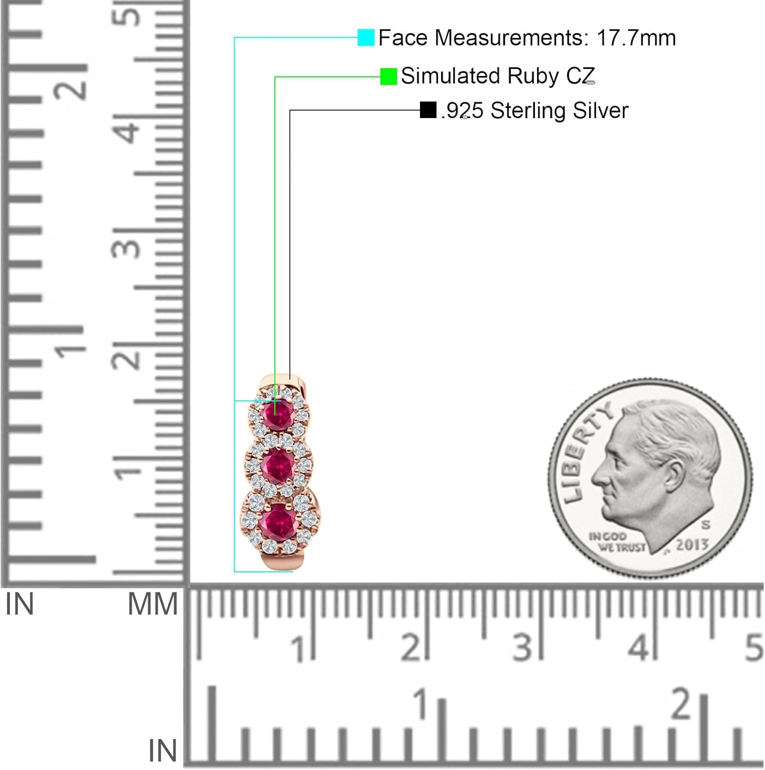 Three Round Halo Cluster 17.7mm Hoop Earring Graduating Style Cubic Zirconia Post & Click Back Earring Solid 925 Sterling Silver