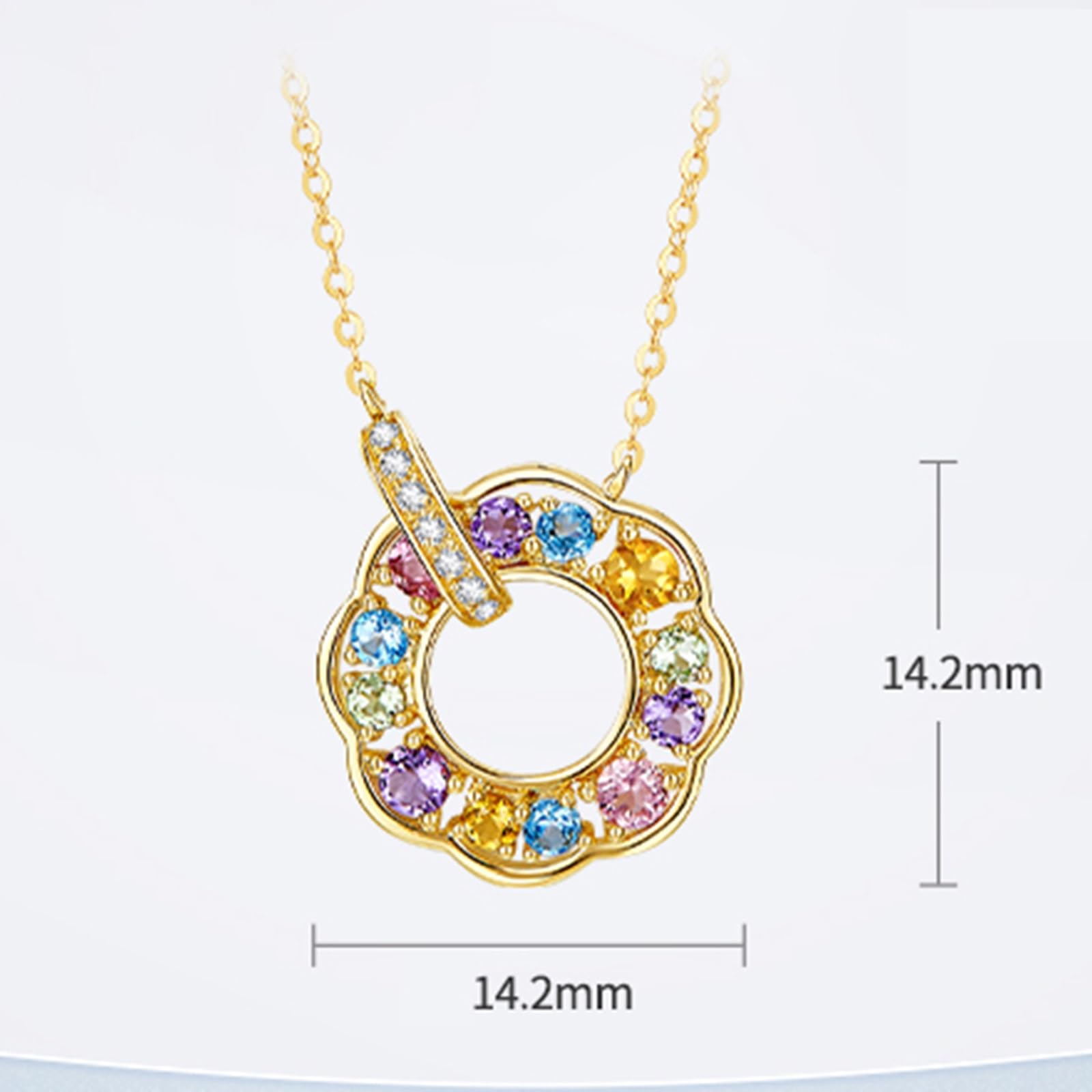 9K/14K/18K GelbgoldHalskette mit Farbigen Edelsteinen Damen, Kranz Halskette Echter Goldschmuck, Buntstein-Kette Personalisiert