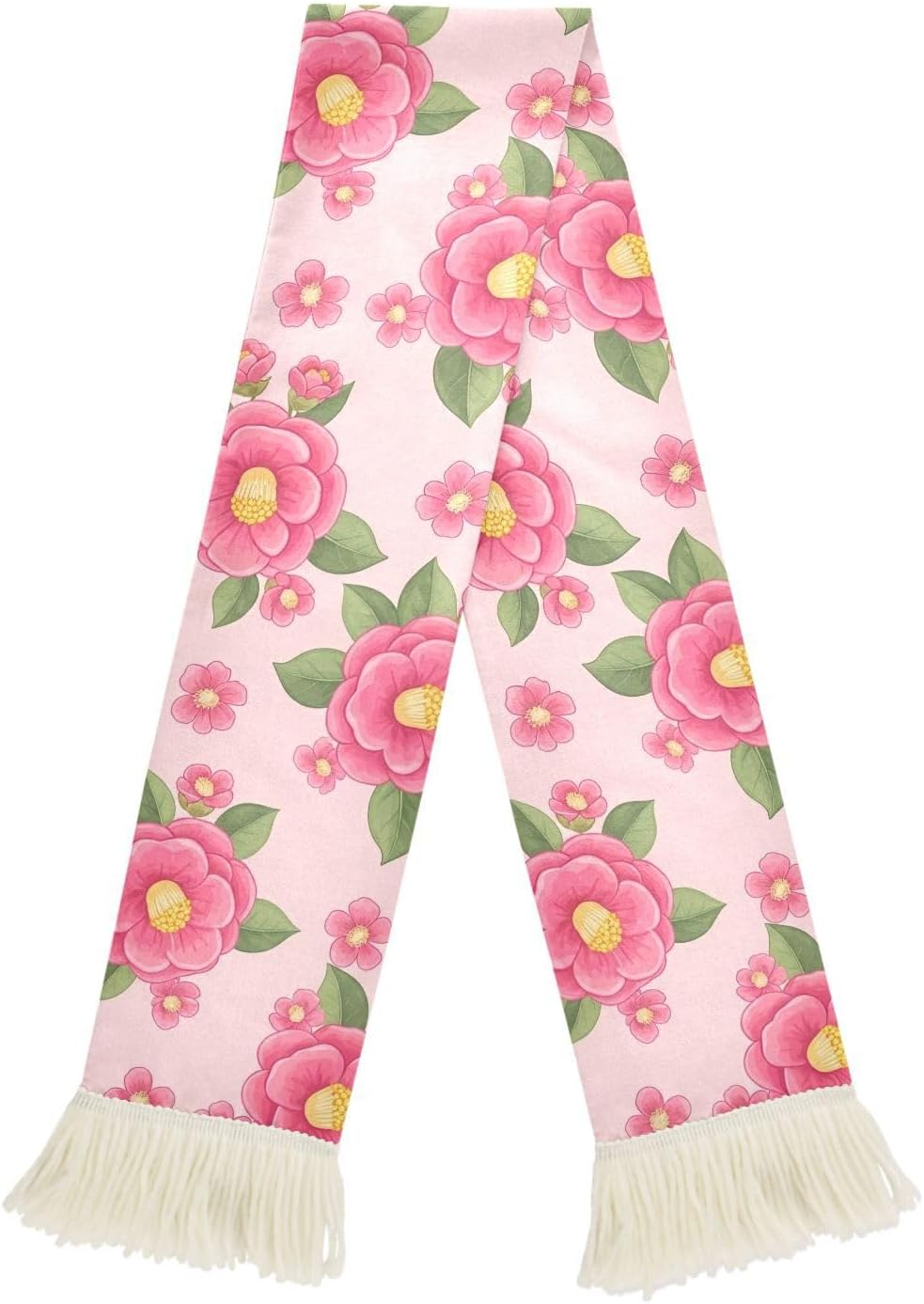 CHIFIGNO Flower Pastel Pink Sports Fan Scarf Towel, Soft Polyester Rally Towel for Soccer Games, Quick Dry Cheering Scarf with Fringe Ends