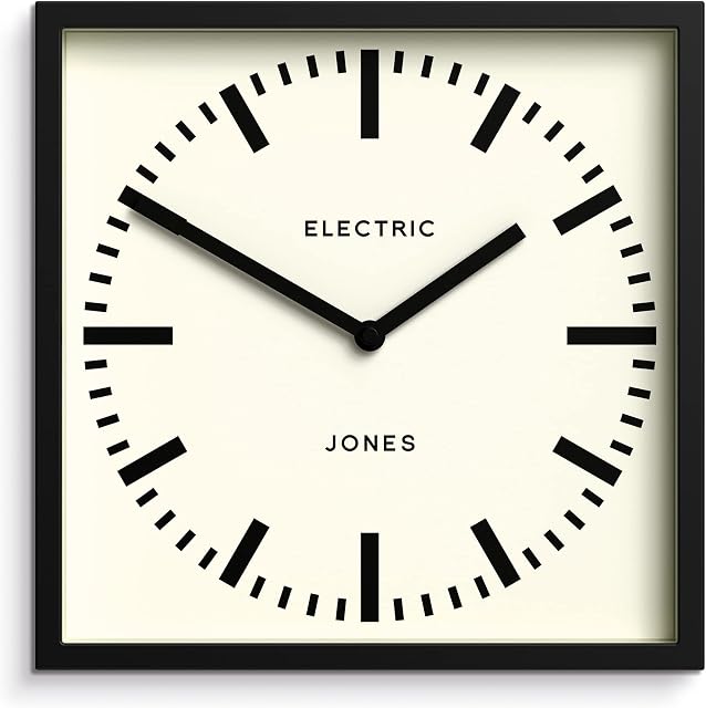 Jones Clocks® Box Railway Dial Wall Clock - Square Clock - Station Clock - Kitchen Clock - Office Clock - Retro Clock - Designer Clock - Colourful Case - Station Dial