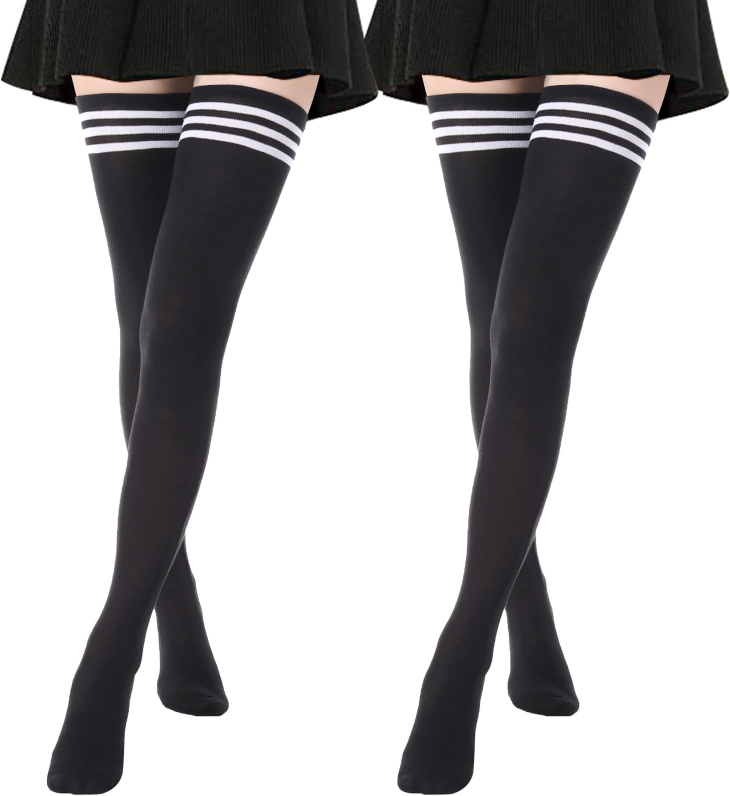 DRESHOW Extra Long High Thigh Socks Striped Over Knee Thin Tights Long Stocking