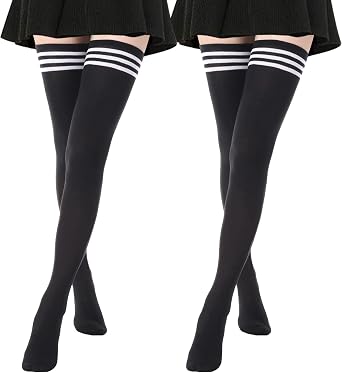 DRESHOW Extra Long High Thigh Socks Striped Over Knee Thin Tights Long Stocking