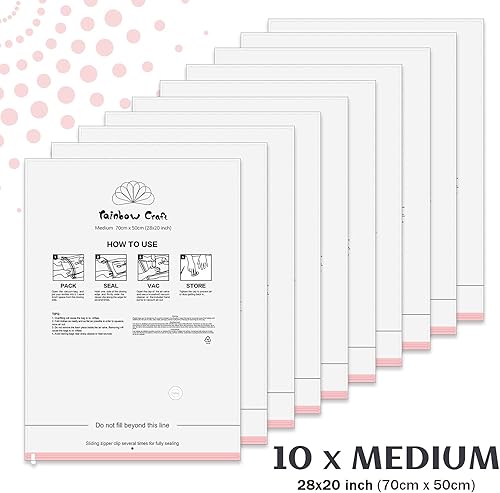 Miniatura 5 de Rainbow Craft Paquete de 18 bolsas de almacenamiento al vacío para paños  Bolsas de vacío ahorradoras de espacio para almohada y manta  22 bolsas de