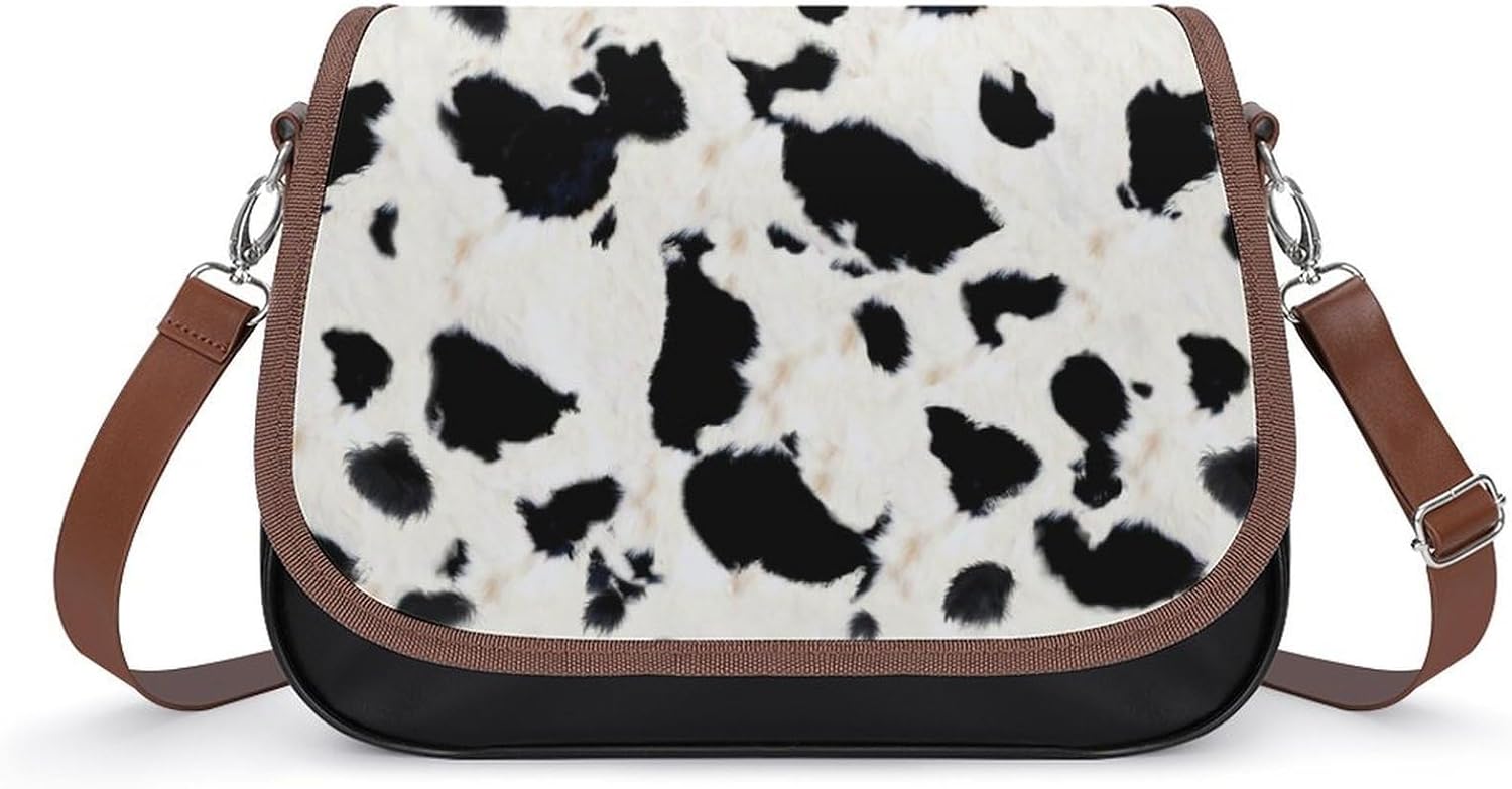 Black And White Cowhide PrintWomen's Faux Leather Crossbody Bag, Waterproof Wrinkle-Resistant Shoulder Bag with Detachable Strap, Large Capacity Casual Handbag, Fashion Daily Purse for Shopping Work D