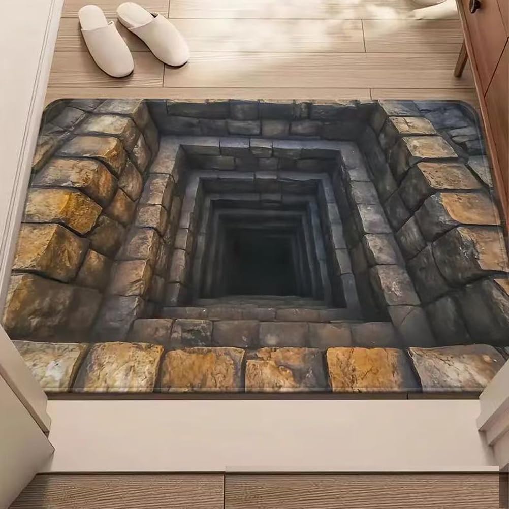 JUXDZISHW Front Door Mat Outside Entrance, Brick Bottomless Hole Area Rug for Living Room 3D Trap Optical Visual Illusion Rugs Playroom Floor Carpet Mat Non-Slip,H,80 * 120