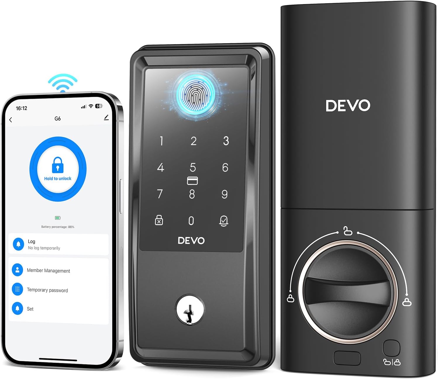 Devo G6 Fingerprint Smart Lock, 6 in 1 Keyless Entry Door Lock with Doorbell, Built-in WiFi Smart Lock for Front Door, Smart Deadbolt with APP Control, Auto-Lock, 8 Months Battery Life, Easy Install Devo G6 Fingerprint Smart Lock, 6 in 1 Keyless Entry Door Lock with Doorbell, Built-in WiFi Smart Lock for Front Door, Smart Deadbolt with APP Control, Auto-Lock, 8 Months Battery Life, Easy Install