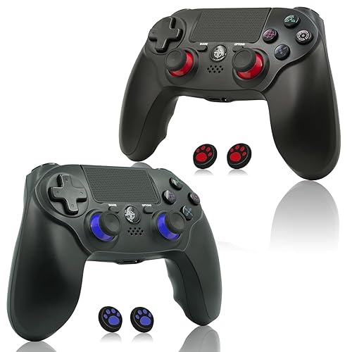citnh 2 Pack Wireless Controller for PS4，Compatible with PS4/Slim/Pro/PC，Double Shock 6-Axis Motion Sensor，Built-in Speaker & Headphone Jack