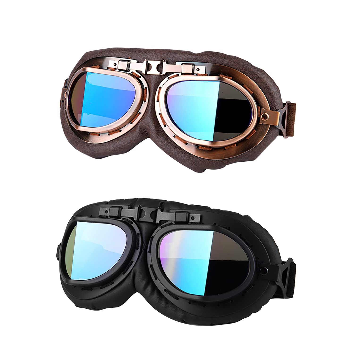 Buy LJDJ Motorcycle Goggles, 2 Pack Vintage Pilot Style Riding Goggle