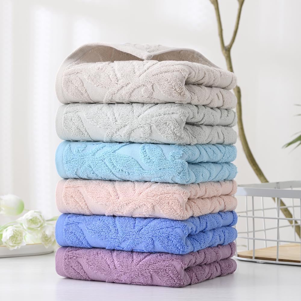 YiLUOMO Blue Embossed Floral Pattern Hand Towel Set of 2 100% Cotton Super Soft Highly Absorbent Decorative Hand Towels for Bathroom Home 13x 29 Inch - Image 6