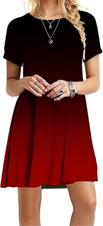 YMING Womens Casual Short Sleeve Sundress Summer Loose Fit T-Shirt Dress Crew Neck Swing Dresses Plus Size