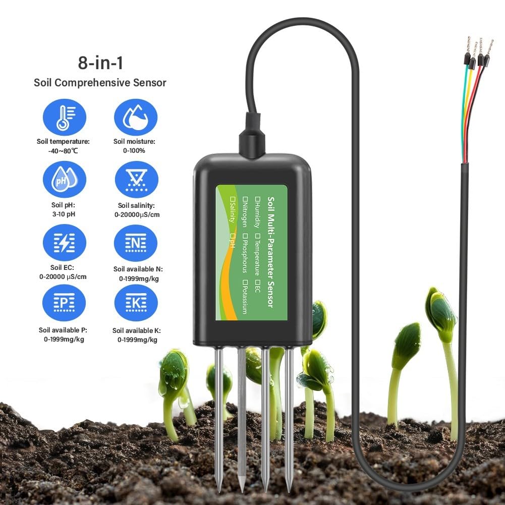 Para RS485 Sensor de humedad del suelo con medidor de salinidad de pH NPK, para sonda agrícola Modbus RTU para controlador de riego de invernadero agrícola