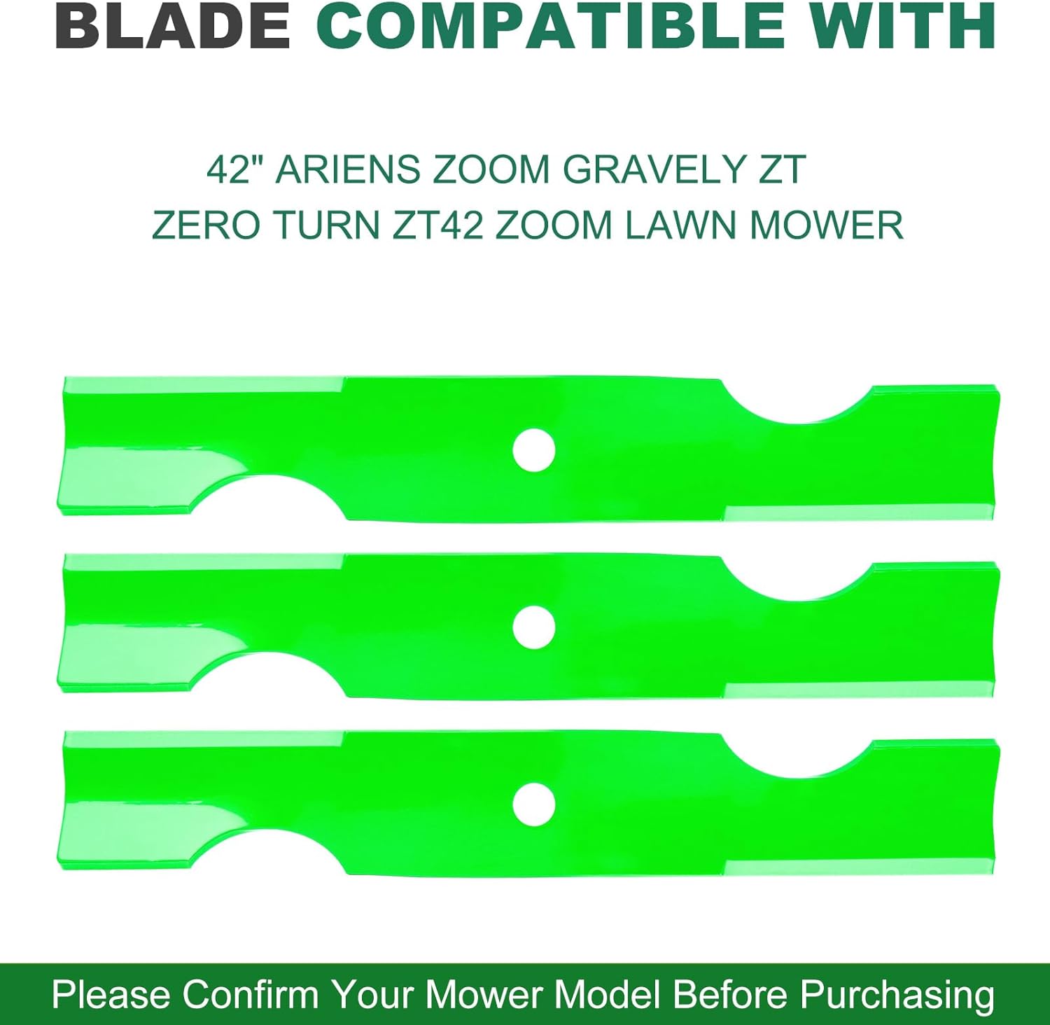 04265400 915148 915170 915159 915171 High Lift Mower Blades Compatible with 42 inch Deck Ari ens Zoom Gra vely ZT Zero Turn ZT42 Zoom Lawn Mower (3Pack)