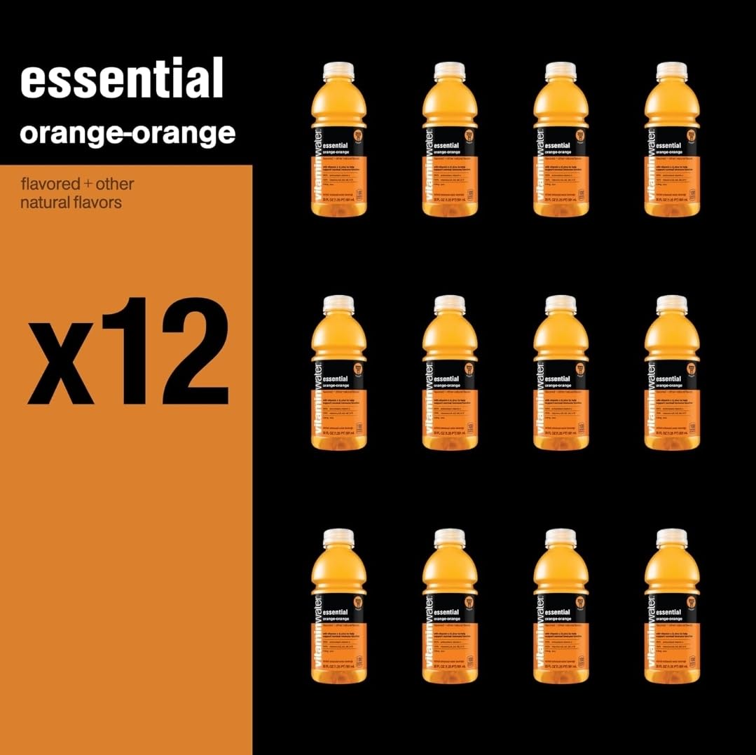 WESTERNMBY vitaminwater essential electrolyte enhanced water w/vitamins, orange-orange drinks, 20 fl oz (Pack of 12)