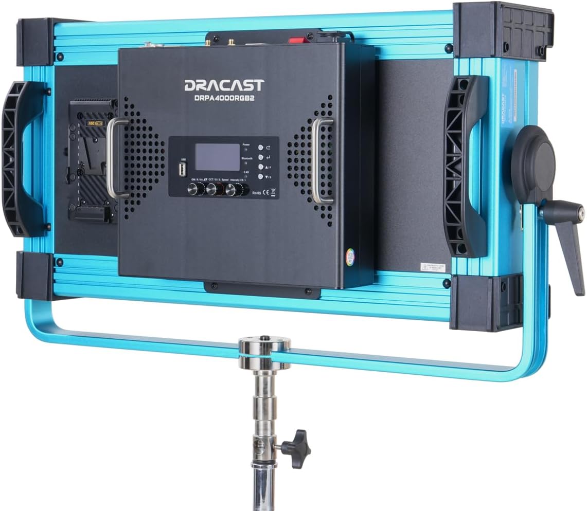 belakang view of Dracast Palette Series II LED4000 RGBW Soft Panel showing control panel and V-mount battery plate