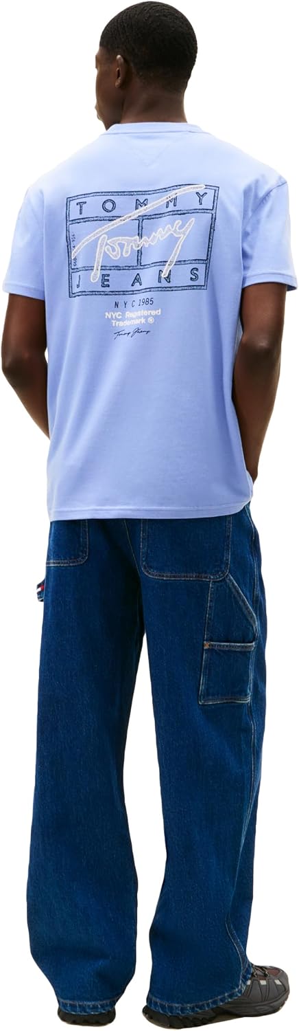 Tommy Jeans Men's Short Sleeve Cotton Graphic T-Shirts with Printed Sprayed Back Graphic