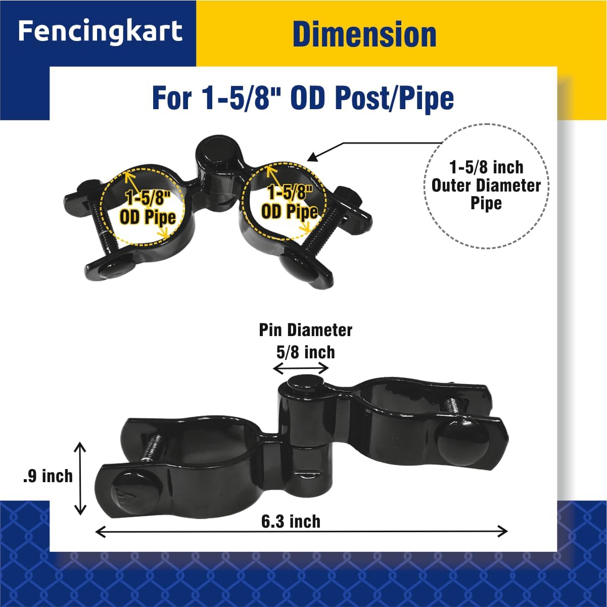 Chain Link Fence Gate Hinge Kit, 1-5/8 x 1-5/8 inch Gate & Post + Bolts & Nuts, 4 Sets with Hardware Black Coated (Black, 1-5/8"x1-5/8)