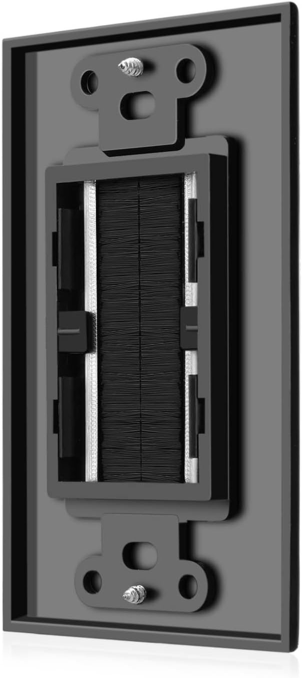 TNP 2 Pack Brush Wall Plate - Single Gang Cable Entry Access Brush Bristles Style Strap Opening Port Insert Socket Wiring Plug Jack Decorative Face Cover Outlet Mount Panel (Black)