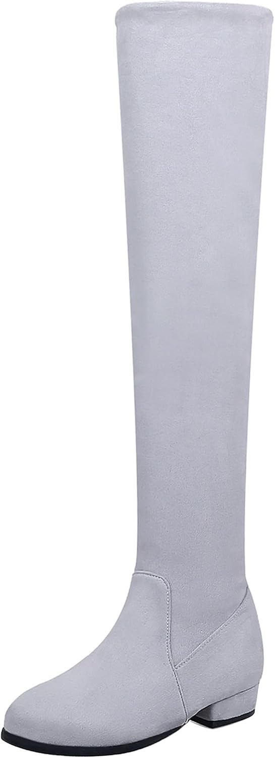 Women Comfortable Low Heel Suede Stretch Over Knee Boots