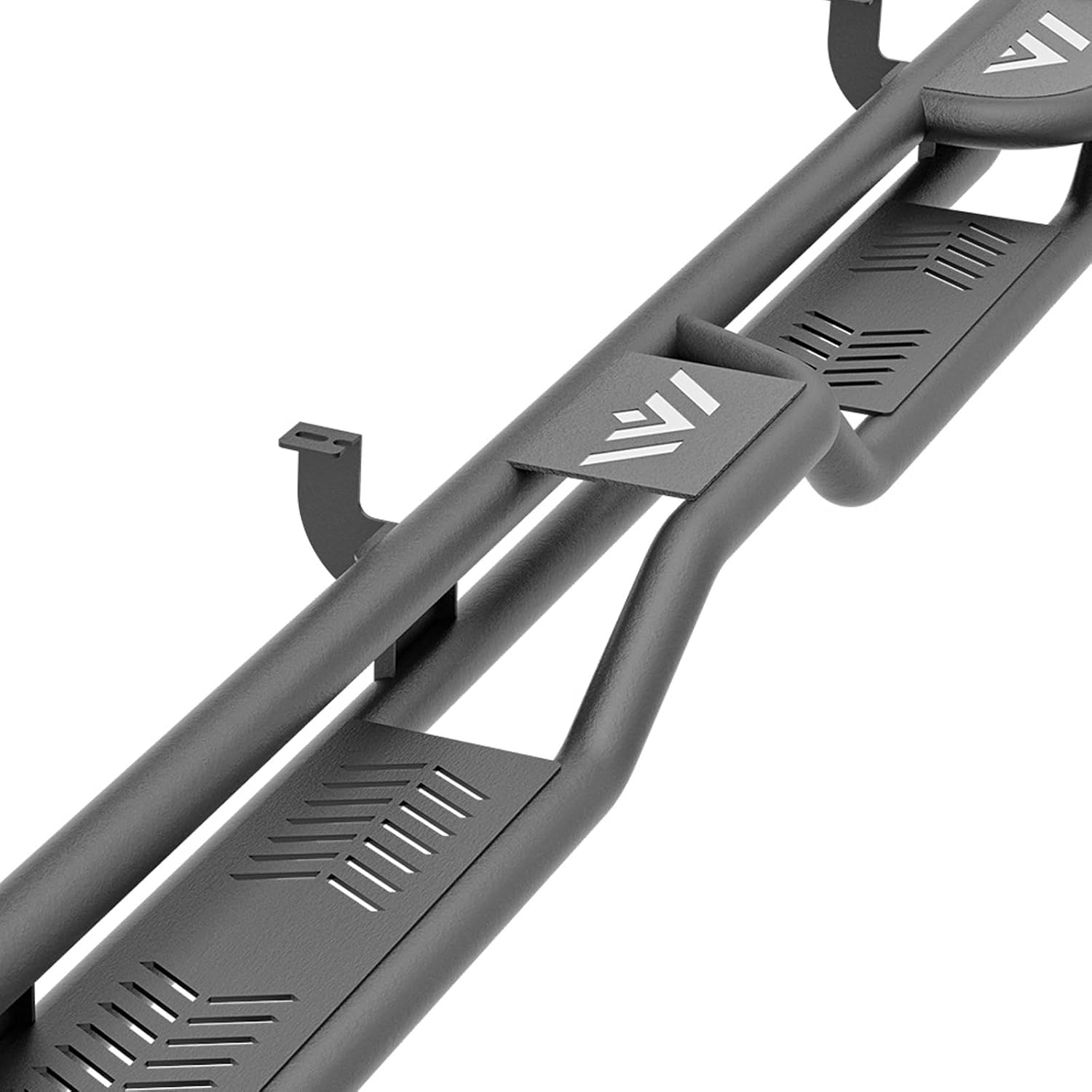 Two Raised Steps Double Cab Running Boards Compatible with 2007-2021 Toyota Tundra DoubleCab (2 Half-Size Rear Doors) Side Steps, Two Stair Design Style Black Truck Side Rails Nerf Bars