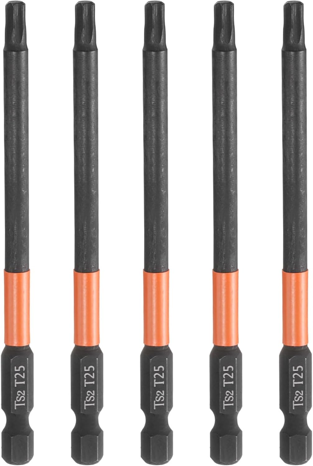 HARFINGTON 5pcs T25 Torx Head Screwdriver Bit 4" (100mm) Long 1/4" Hex Shank Magnetic No Hole Tamper Proof 6 Point Star Screw Driver Drill Bits Phosphate S2 Steel Industrial Power Tools