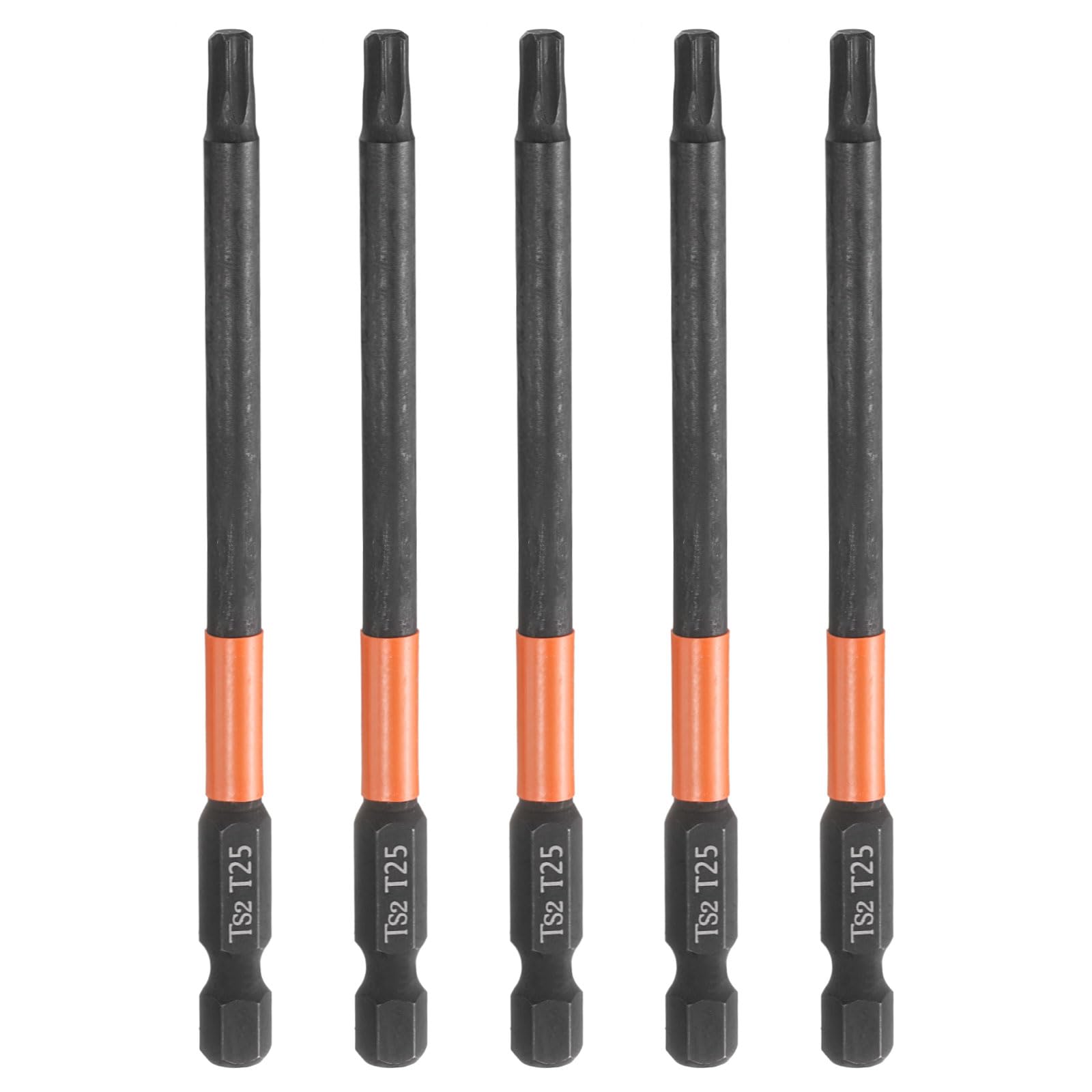 sourcing map 5pcs T25 Torx Head Screwdriver Bit 4" (100mm) Long 1/4" Hex Shank Magnetic No Hole Tamper Proof 6 Point Star Screw Driver Drill Bits Phosphate S2 Steel Industrial Power Tools