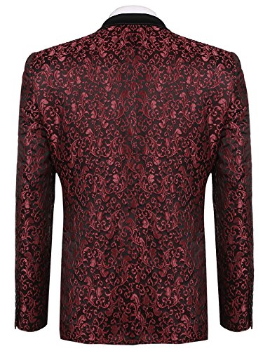 JINIDU Men's Floral Party Dress Suit Stylish Dinner Jacket Wedding Blazer Prom Tuxedo Red - Thumbnail 3