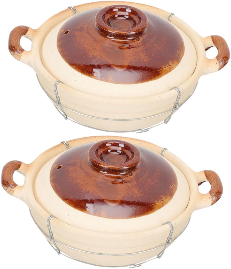 2pcs Clay Casserole Dish Single-handle Cooking Pot for Chinese Rice Dishes High-temperature Resistant Clay Cookware Secure Grip for Home Kitchens
