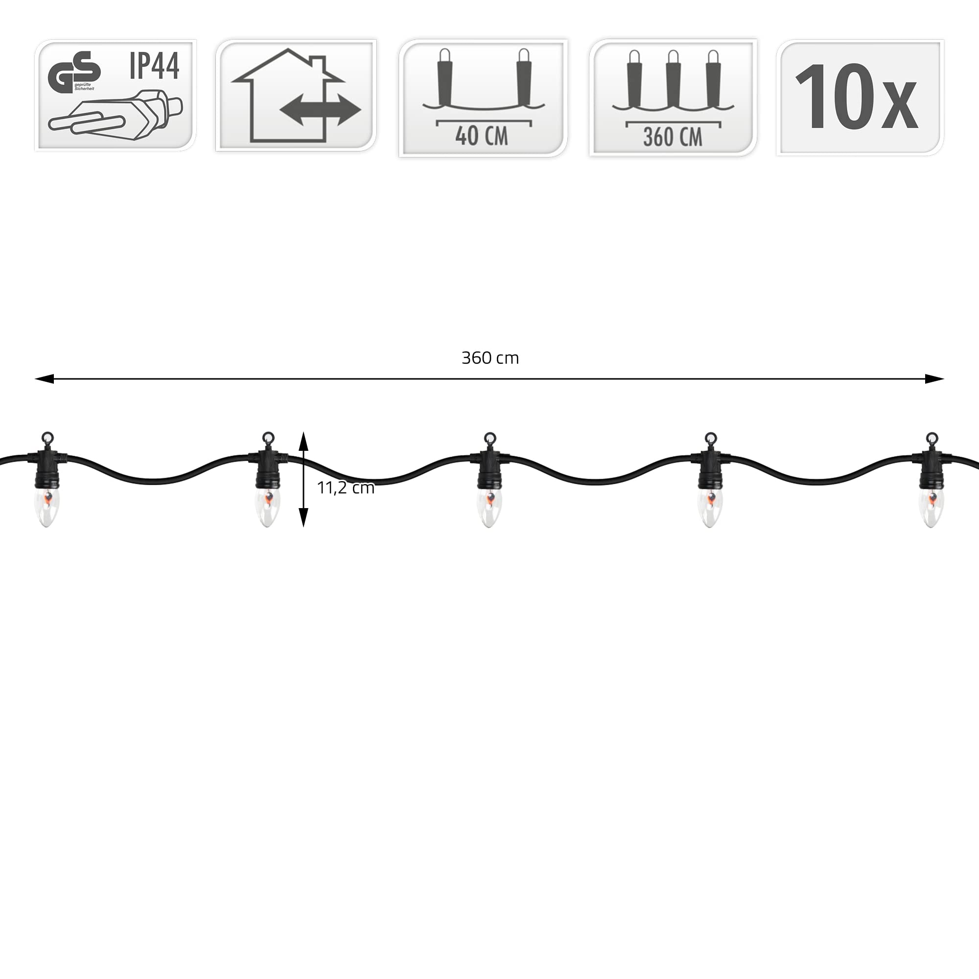 ECD Germany Halloween Cadena De Luces Para Exterior 360 cm Con 10 Bombillas Blanco Cálido E14 Efecto Llama Resistente A La Intemperie IP44 Iluminación Para Navidad Guirnalda Terraza Fiesta Decoración