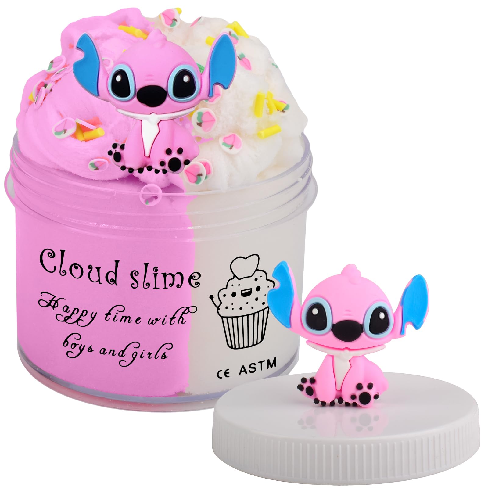 Pink Scented Cloud Slime,Peach Add Ins Charms and Non-Sticky, Stress Relief Scented Slime Toy for Kids Education, Party Favor and Birthday Gifts (7oz 200ML)