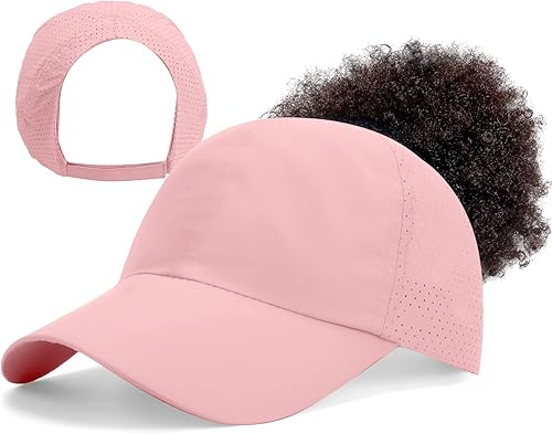 Gorra de béisbol para mujer, con espalda descubierta, malla y pelo rizado, ajustable, gorra de camionero, de secado rápido