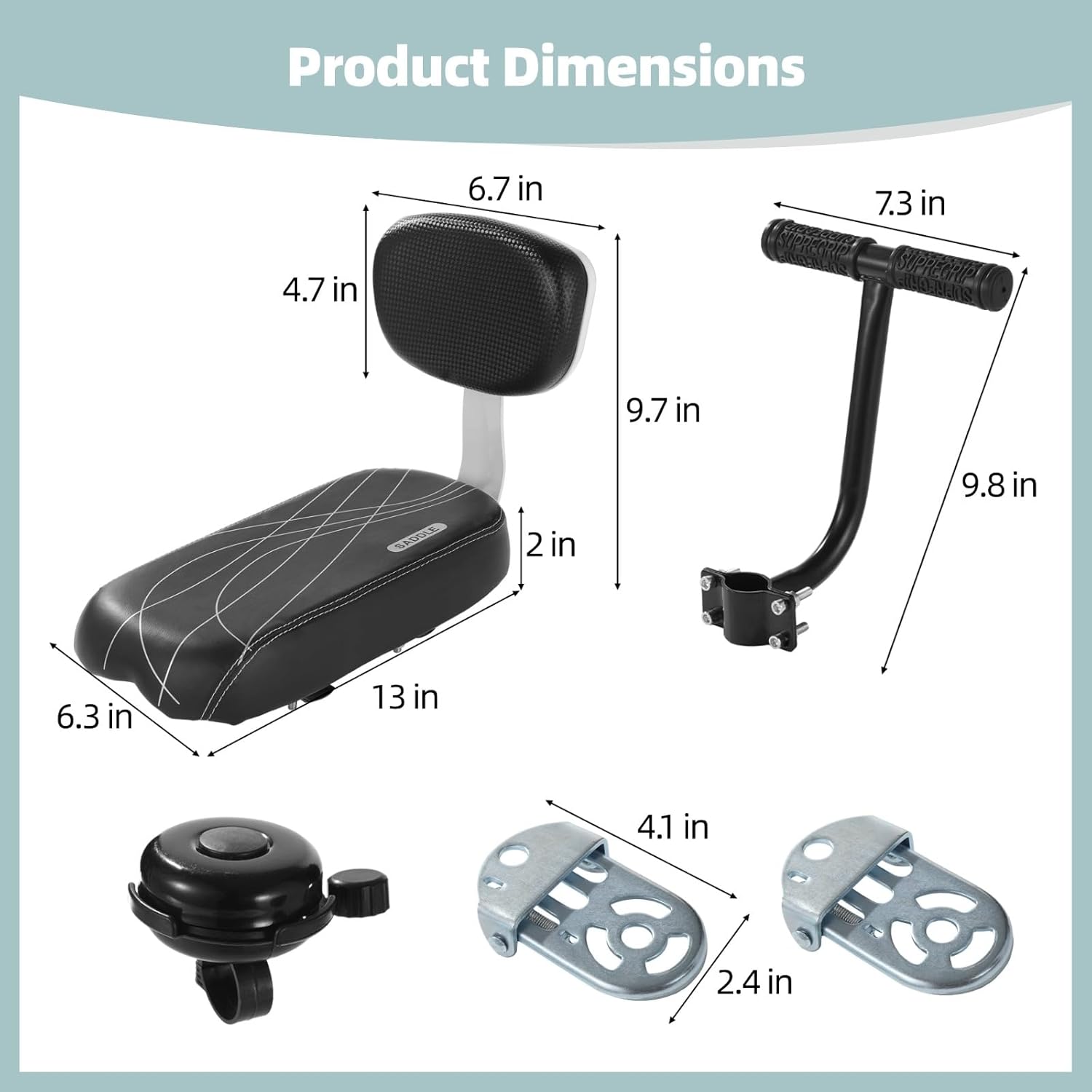 Bicycle Rear Seat with Backrest Armrest, PU Leather Soft Cushion Passenger Seat, Rear Bike Seat with Footrests Bell, Comfortable Waterproof Padded Back Bike Seat