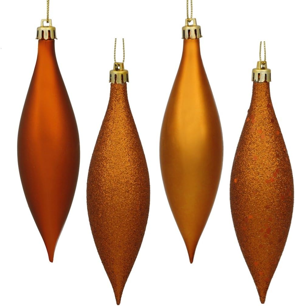 Vickerman 19502-5.5" Burnished Orange Shiny Matte Glitter Sequin Drop Christmas Tree Ornament (8 pack) (N500118)
