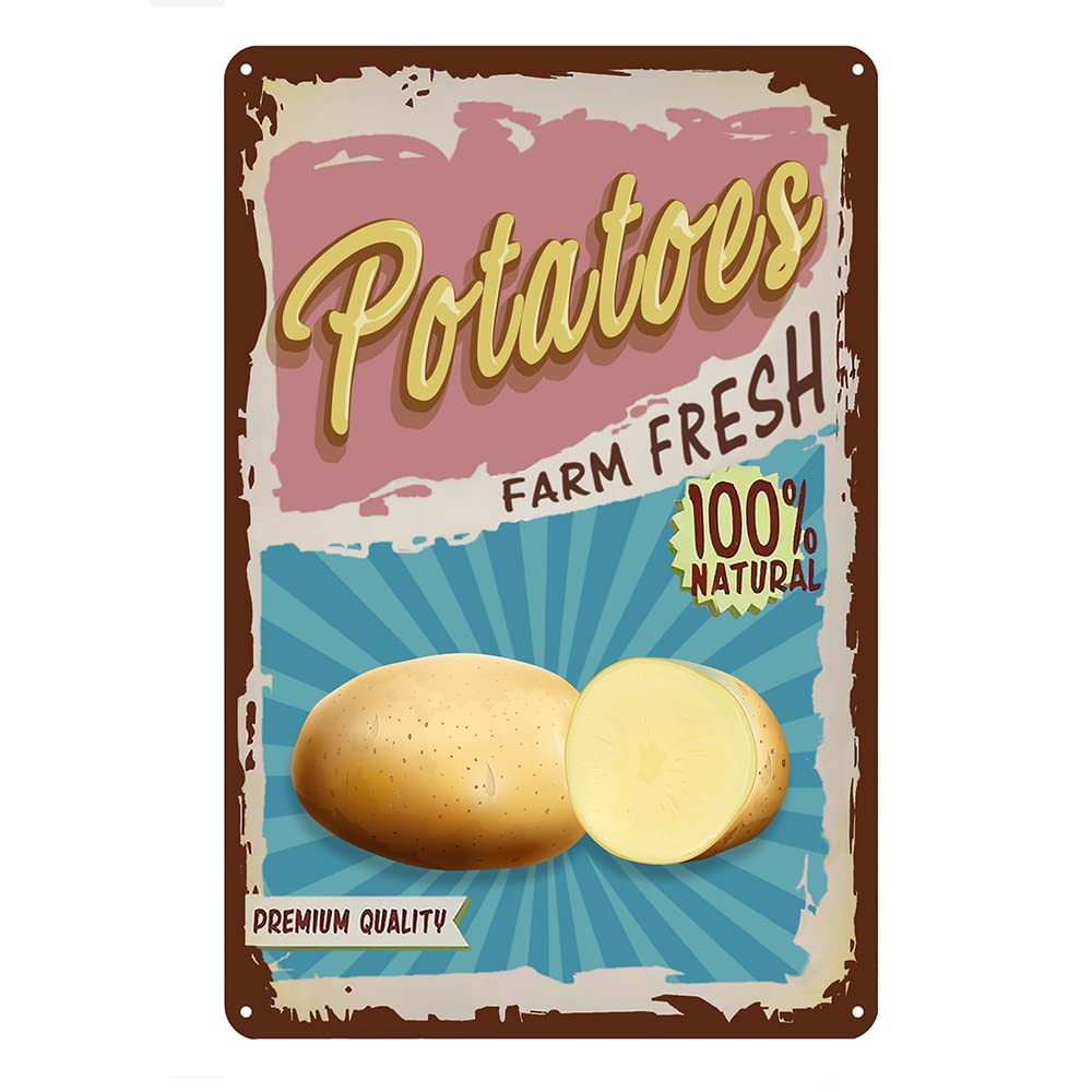 SMAZDFXX Vintage Vegetable Potato Tin Signs Kitchen Metal Signs Garden Wall Decor Farm Fresh Wall Signs 12"x16"