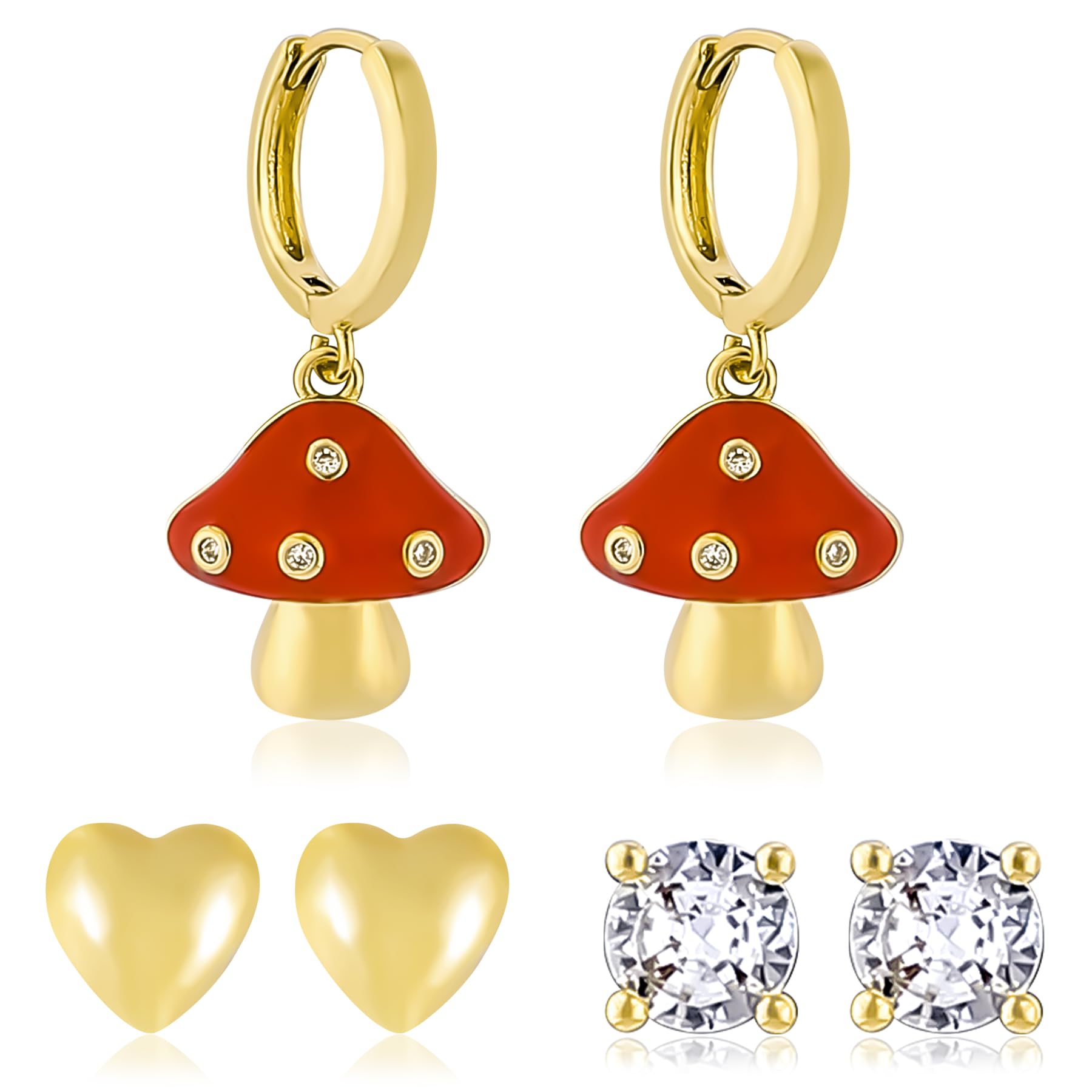 3Pcs Pink Cowgirl Boot Earrings Set for Women 14K Gold Plated Dangle Enamel Cowboy Boots Huggie Hoop Earrings Love Heart Mushroom Flower Bow Dainty