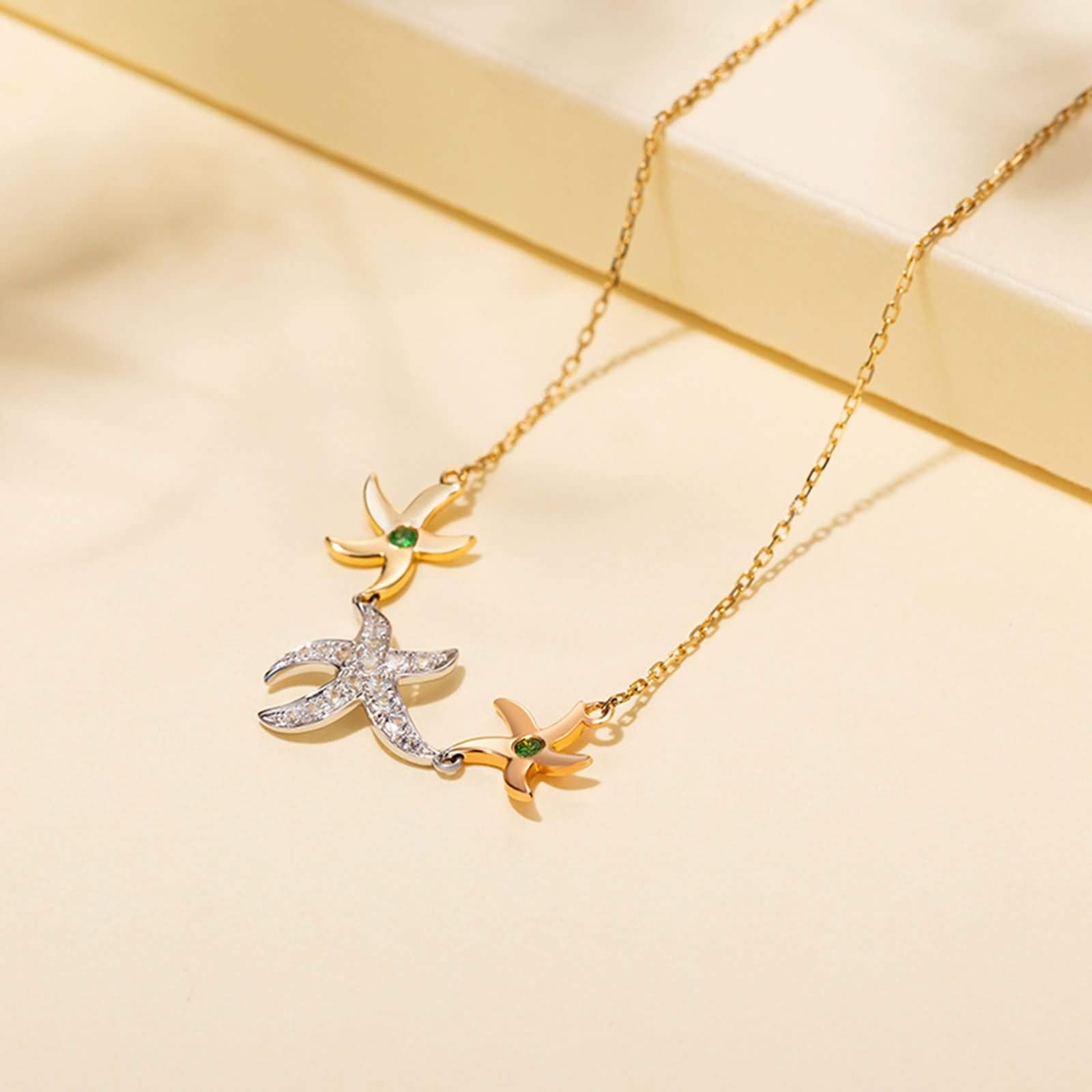 AmDxD Oro de 18K Collares Boda Mujer Forma de Estrella de Mar Redonda Diamante 0.22CT Collar Colgante Oro Plateado