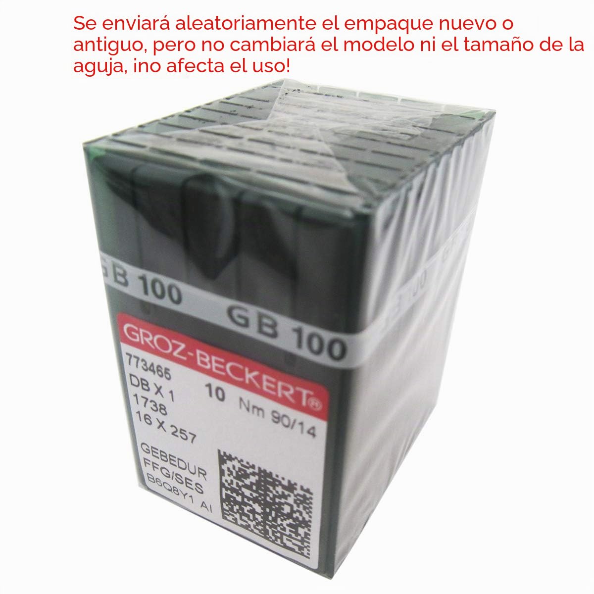 GROZ-BECKERT Aguja en caja de plástico transparente CKPSMS, 100 agujas de titanio para máquina de coser GROZ-BECKERT DBX1 16X257 1738 GEBEDUR (14/90)