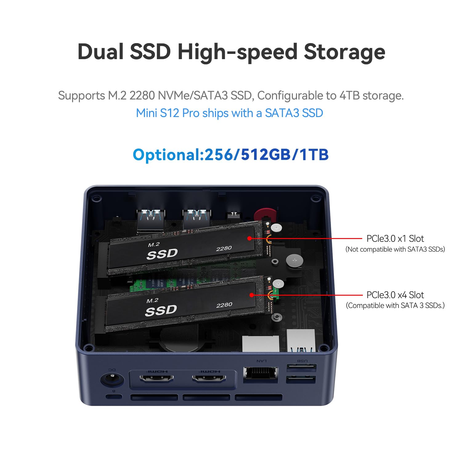 Beelink Mini PC EQ12 Mini PC com Processador N100 (4C/4T), 16G DDR