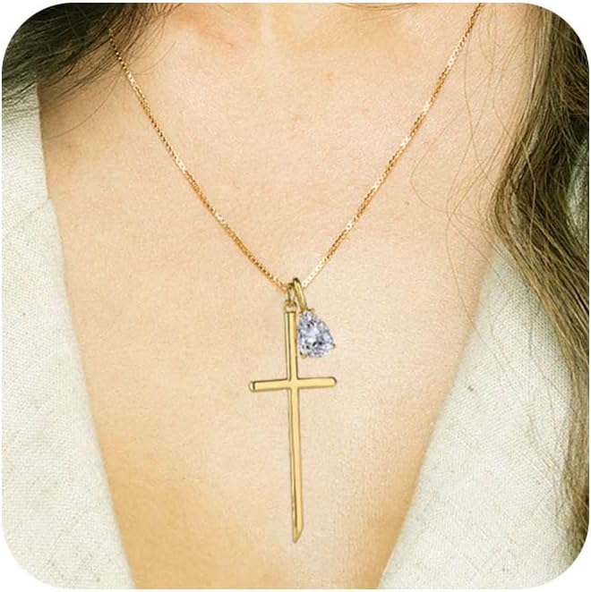 14K Gold Cross Necklace for Women,Gold Filled Sterling Silver Cross Necklace CZ Diamonds Crucifix Pendant Necklaces,Religious Jewelry Gift for Easter Christmas Mother's Day Birthday Daily Wear - Image 8