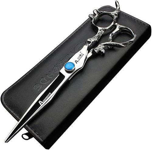Miniatura 6 de Tijeras de 6/7/7.5/8/9 pulgadas de plata profesional peluquero corte de pelo y corte diluido afilado acero 440C (cizalla plana de 6 pulgadas)