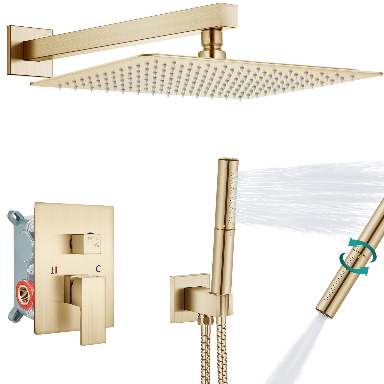 Pommeau de douche pluie 16 pouces or brossé pour une salle de bain moderne