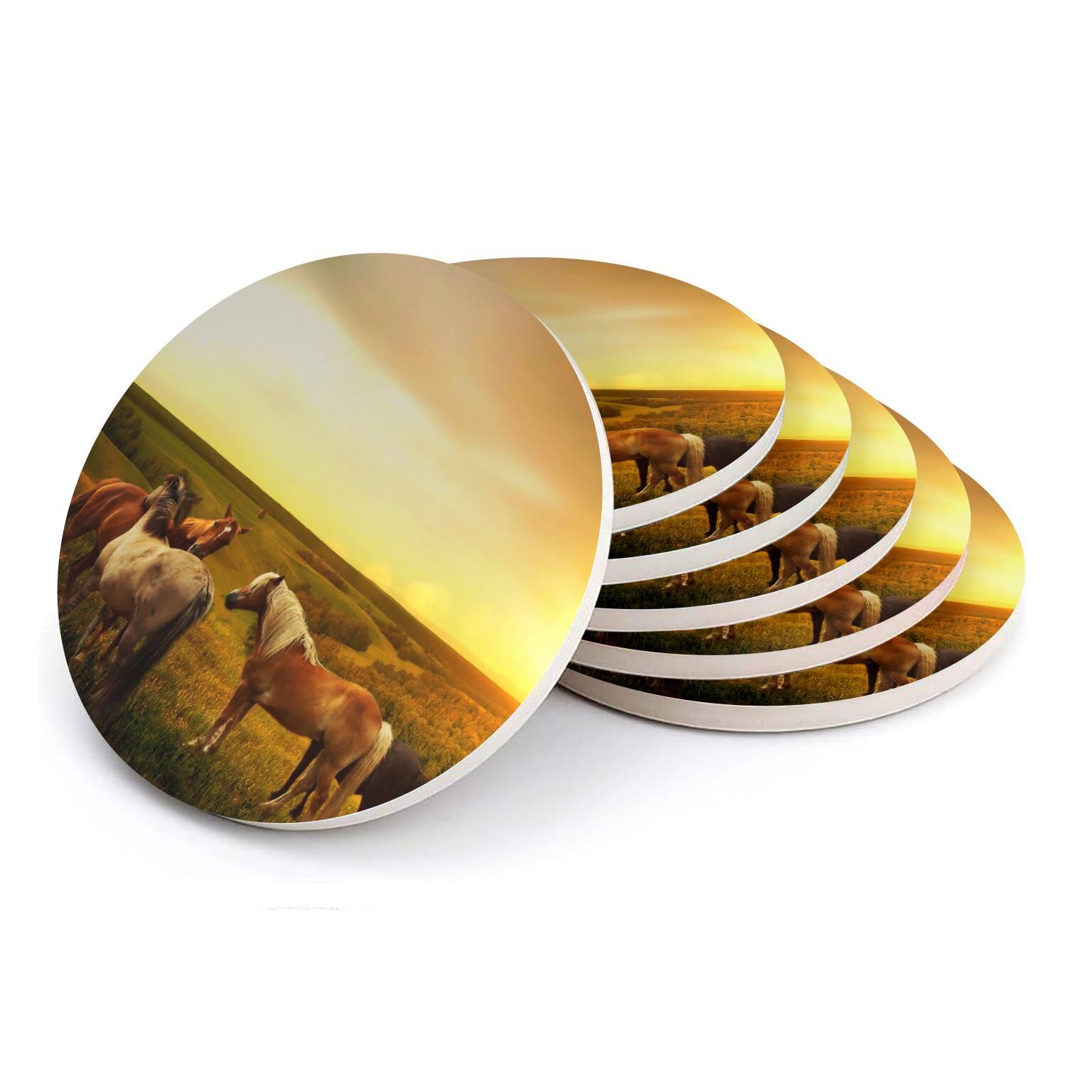 Sous-verres ronds en céramique chevaux sauvages lot de 6 dessous de verre nature 108mm
