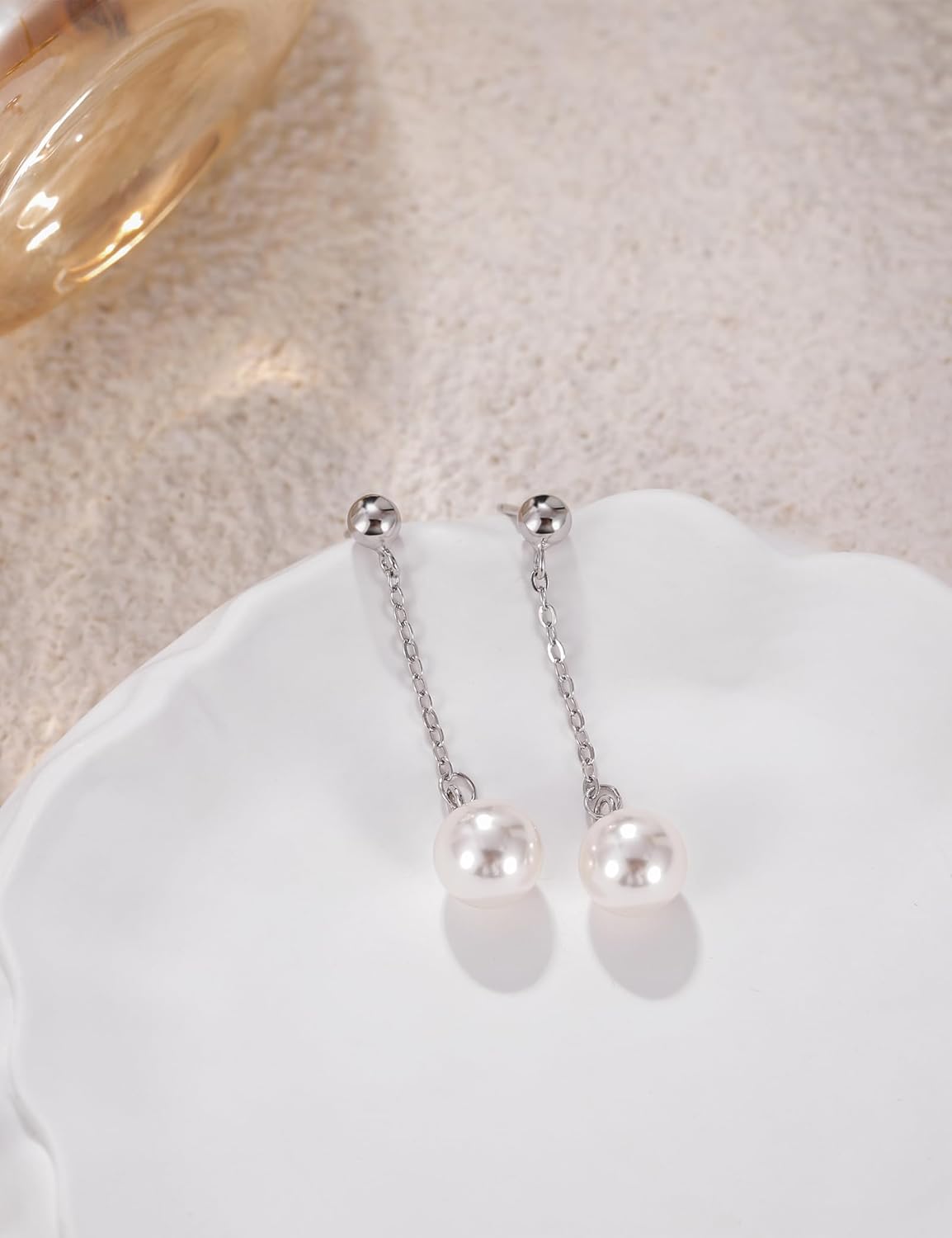 Mameloly Pearl Drop Earrings 925 Sterling Silver CZ 10MM Simulated Pearl Earrings for Women Dangle Trendy Jewelry for Women Hypoallergenic - Image 3