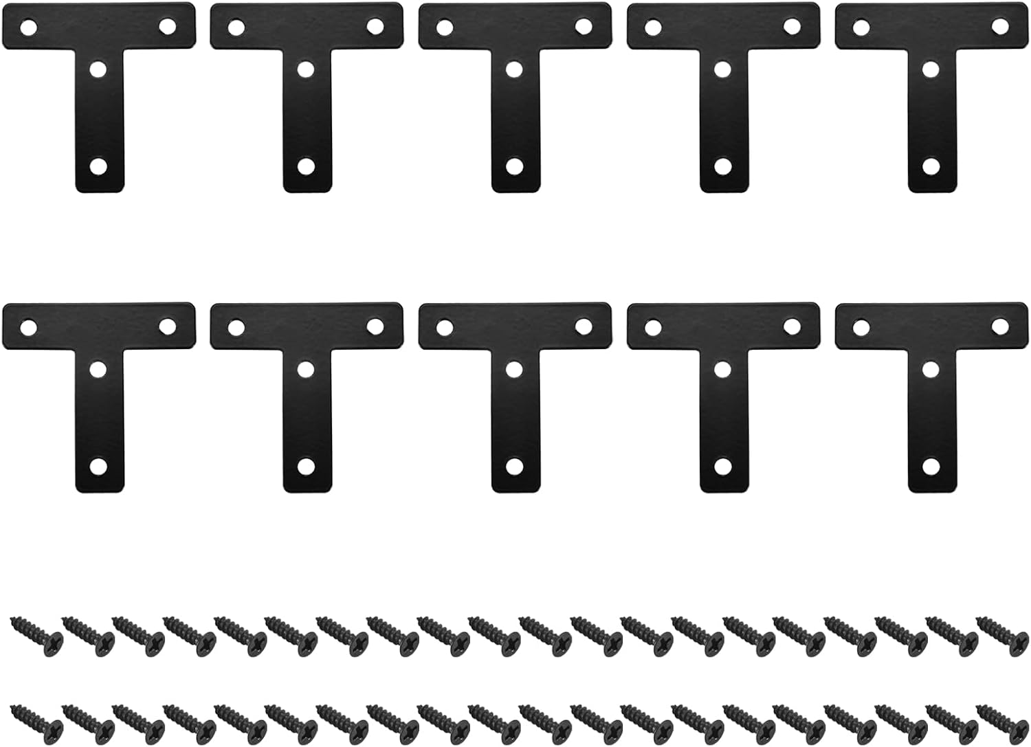 HARFINGTON T Shape Bracket, 60x60x1mm Carbon Steel Mending Plates for Joint Fastener with Mounting Screws Black 16Pcs