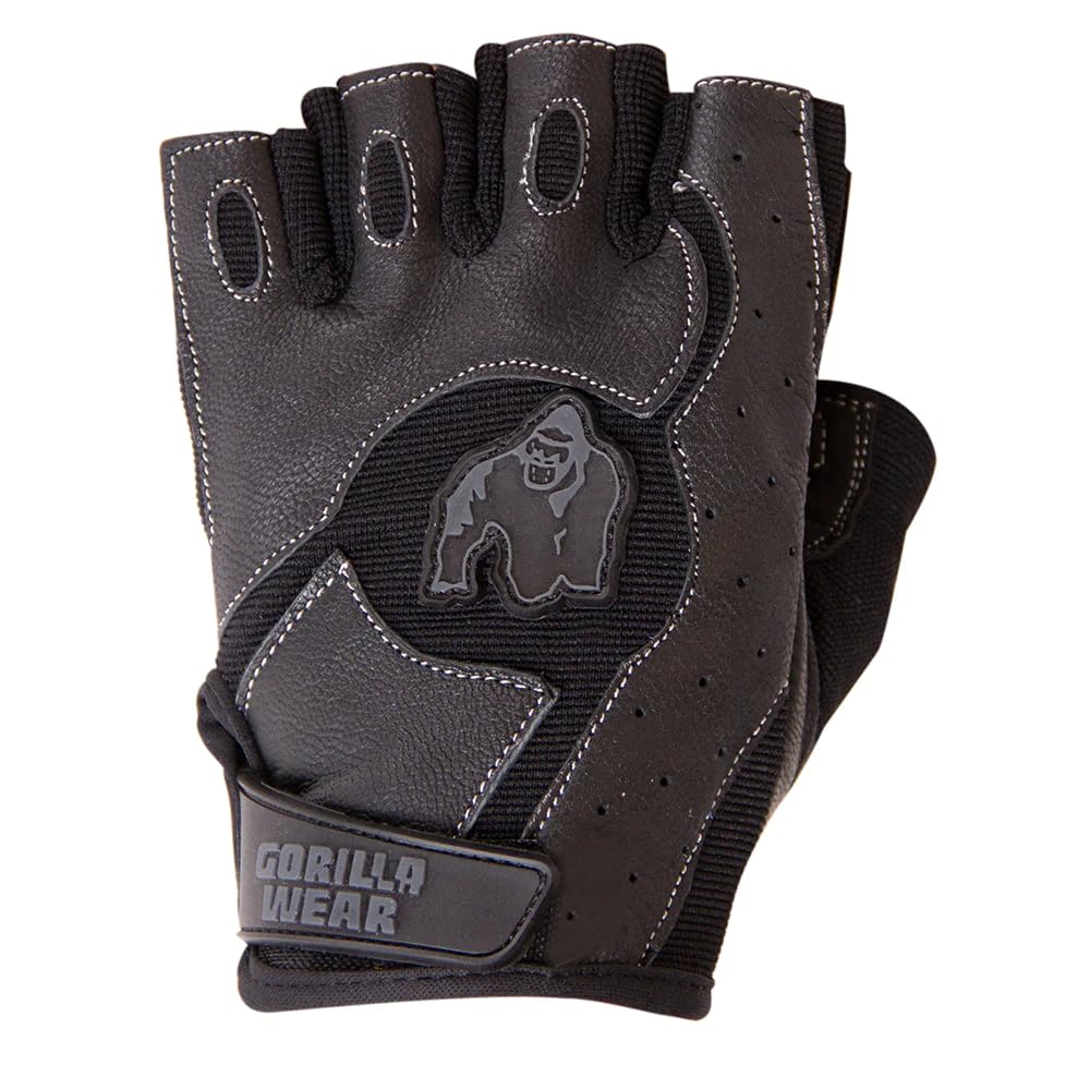 Gorilla Wear - Mitchell rękawice treningowe – czarne/szare – akcesoria do kulturystyki i fitnessu dla kobiet i mężczyzn, wsparcie logo, lepsze trzymanie