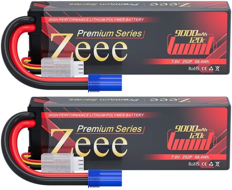 Zeee Batería Lipo Serie Premium 2S 9000mAh 7.6V HV-Lipo 120C Batería de carcasa rígida con conector EC5 Batería de alto voltaje para vehículos RC