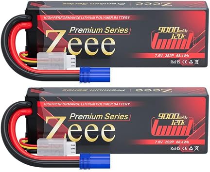 Zeee Premium Series 2S Lipo Battery 9000mAh 7.6V HV-Lipo 120C Hard Case Battery with EC5 Connector High Voltage Battery for RC 1/10 Scale Vehicles Car Trucks Boats RC Models 2 Pack