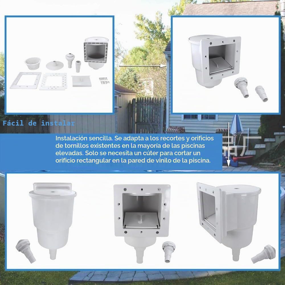 Kit de skimmer de piscina Marchfunny para piscinas elevadas con cuerpo de plástico duradero, juego completo de piezas para reemplazo y absorción de agua optimizada