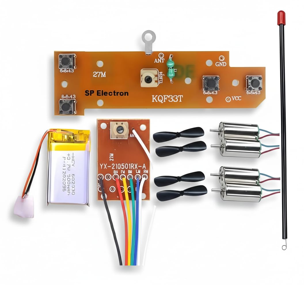 Combo of Pair of 4 Pcs DC 3.7V 716 7x16mm Micro Coreless Motor with Propeller & 4CH RC remote control 27MHz circuit PCB transmitter & HCY-602030 LiPo for RC Toys kit set-picture-22